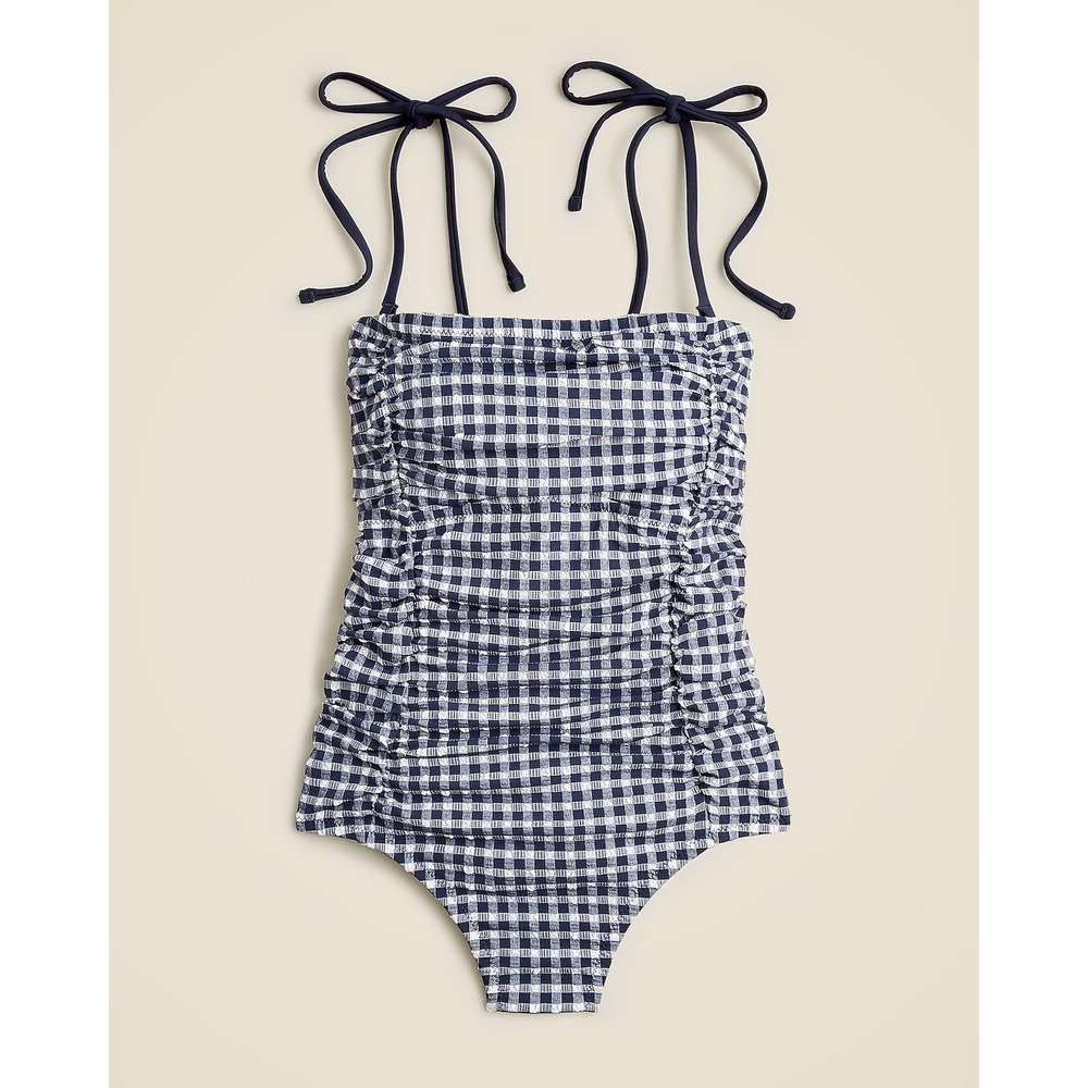 NEW J. Crew Ruched‎ tie-shoulder one-piece swimsuit in classic gingham Size 24